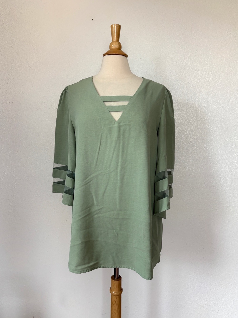 Sage Green V-Neck Tunic with Ladder Strap Detail